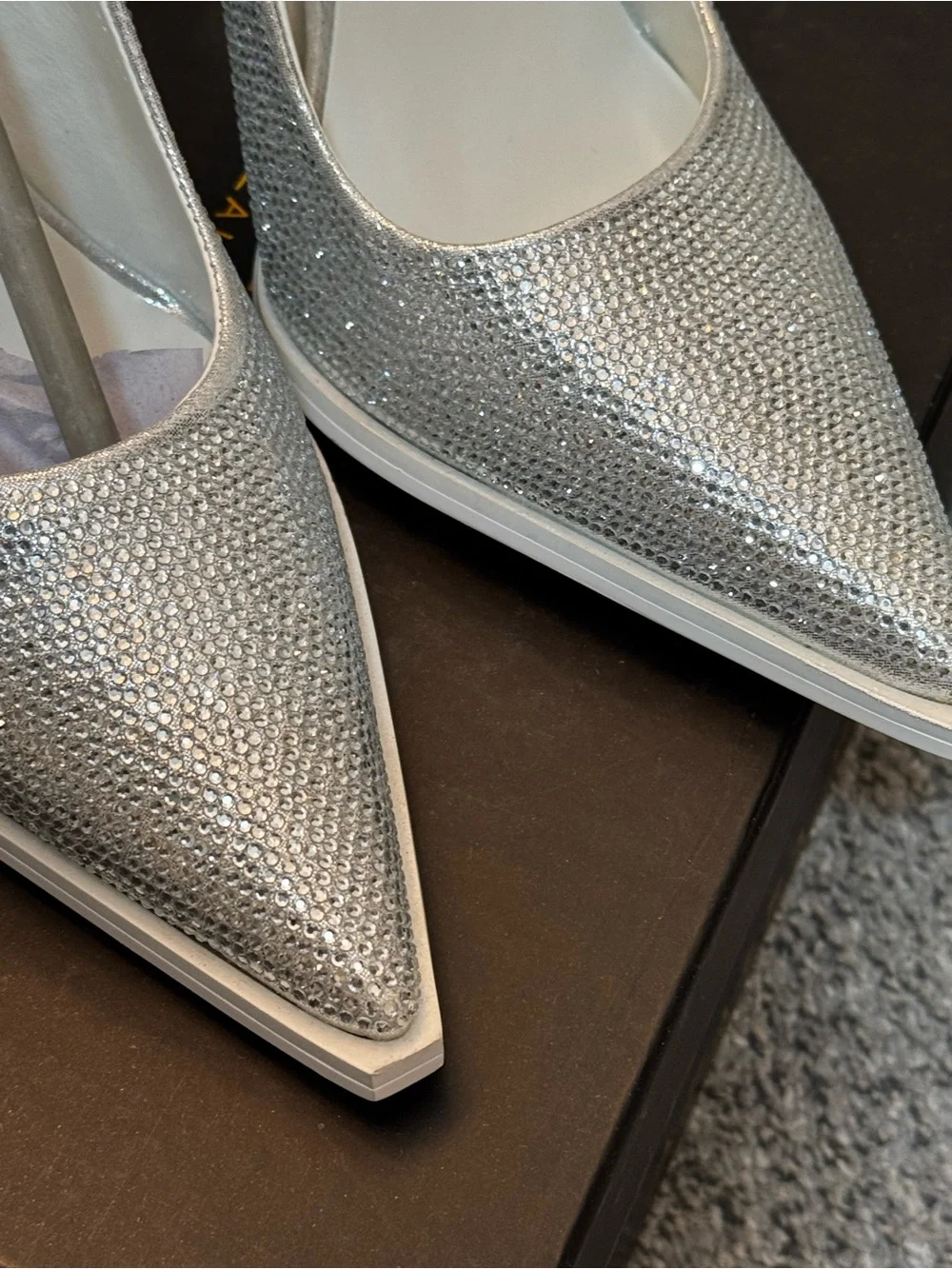 Azalea Wang Silver Glitter Pointed-Toe Ankle-Strap Pumps